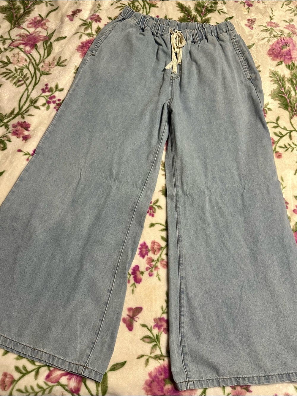 Cider Light Blue Wide-Leg Drawstring Jeans